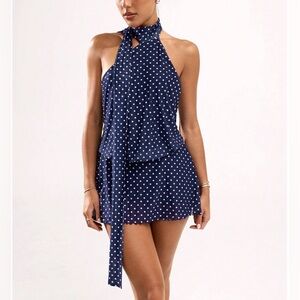 Polka Dot Print Backless Mini Cami Dress